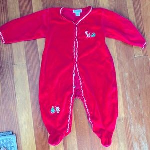 Kissy kissy Christmas red velour footie. Size 9M